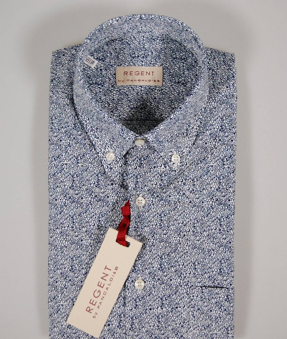Regent by Pancaldi Camicia maniche corte pancaldi a fantasia bianco e blu Nuova