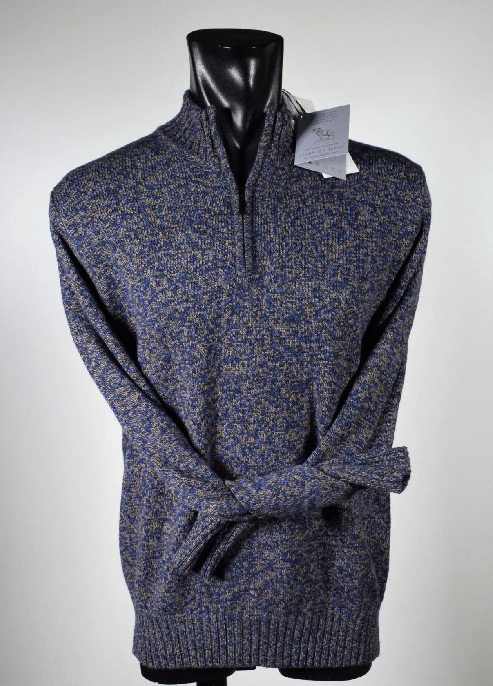 Cavalieri Milano Lupetto marrone con zip lana cashmere e seta classic fit Offerte giornaliere