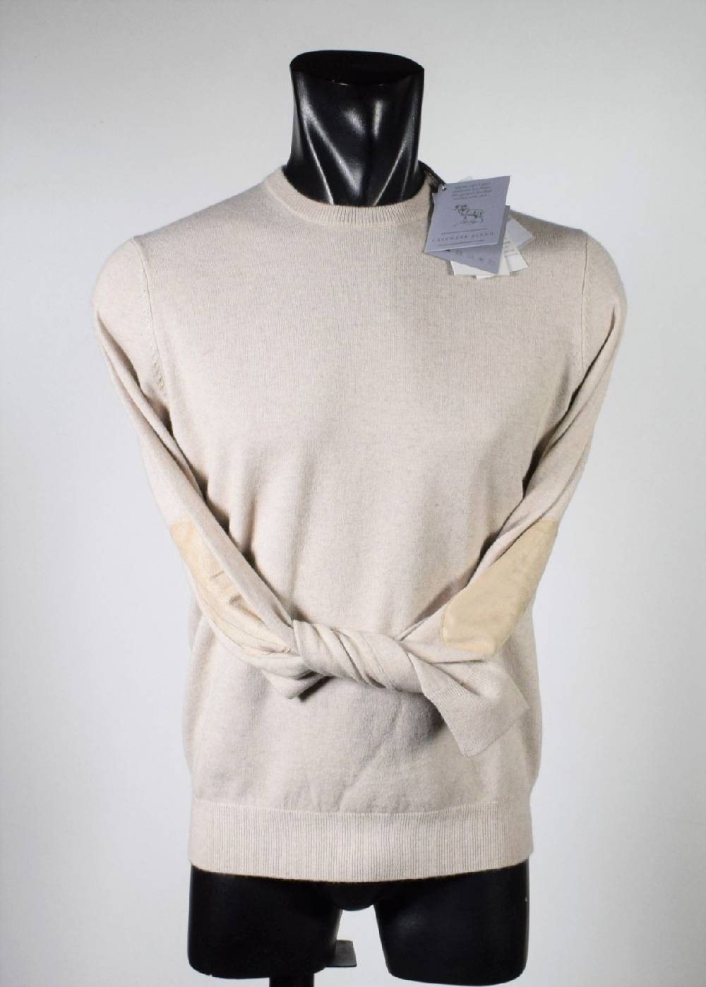 Cavalieri Milano Girocollo beige con toppe in ecopelle Sconti VIP