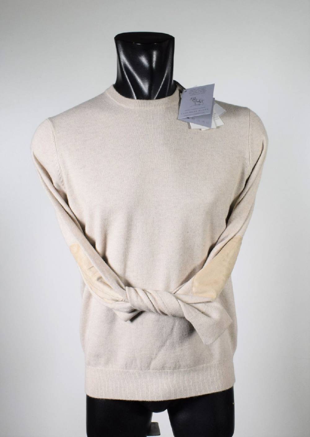 Cavalieri Milano Girocollo beige con toppe in ecopelle Sconti VIP