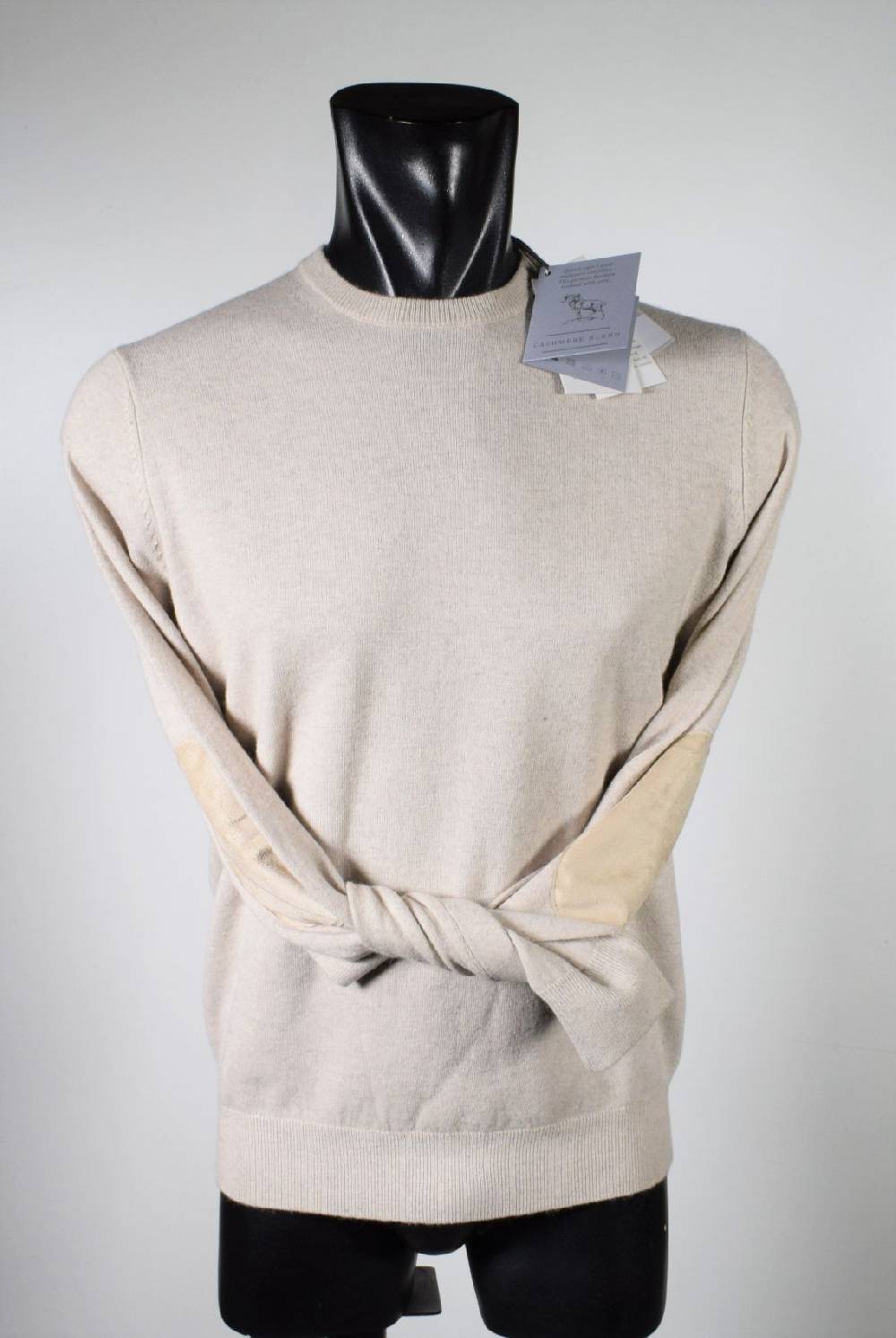 Cavalieri Milano Girocollo beige con toppe in ecopelle Sconti VIP