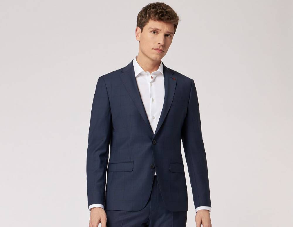 Roy Robson Abito slim fit roy robson blu a quadri lana stretch Officina
