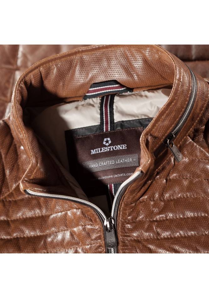 Milestone Giacca milestone cognac in pelle traforata con imbottitura settantacinque grammi Promozione Limitata