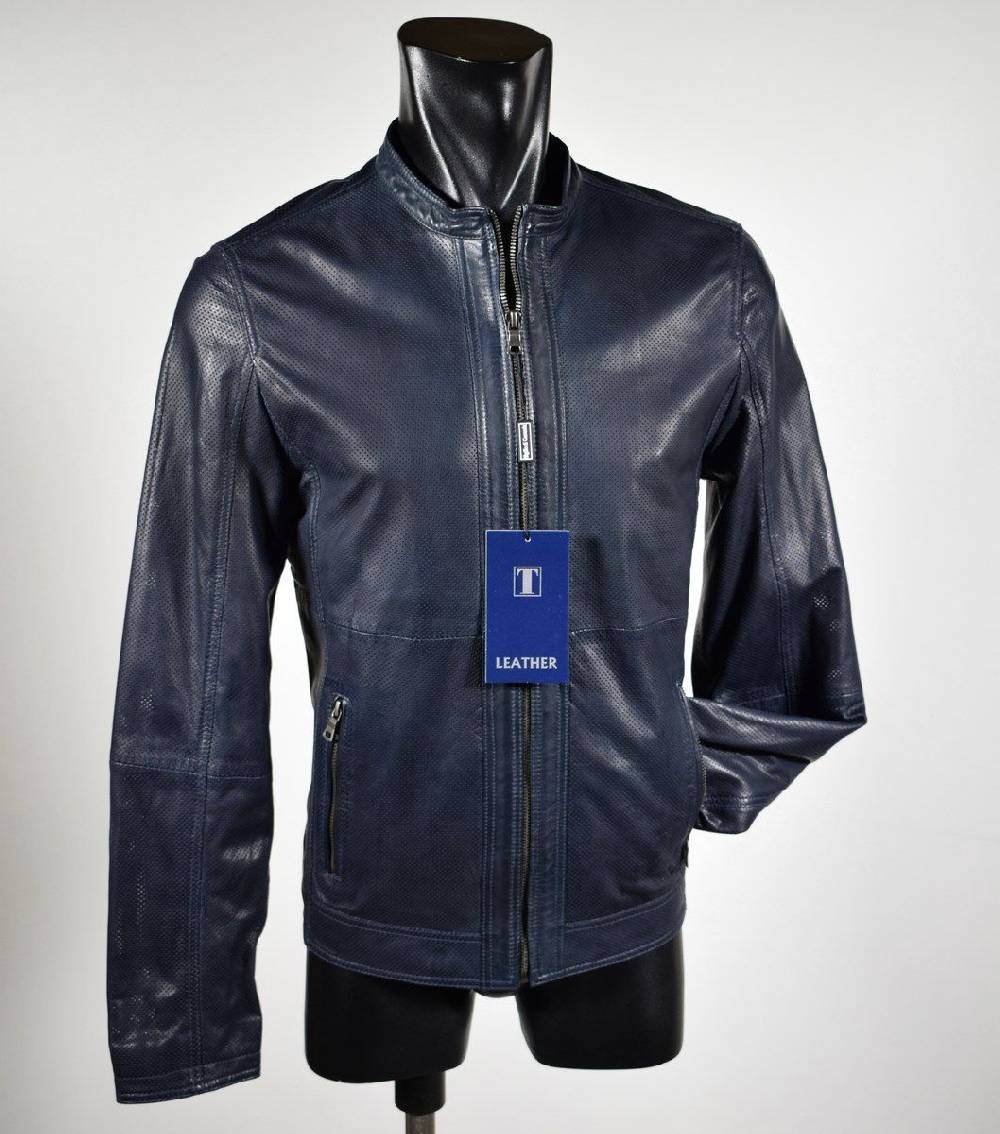 Talenti Giubbino corto talenti in pelle traforata blu slim fit Novità