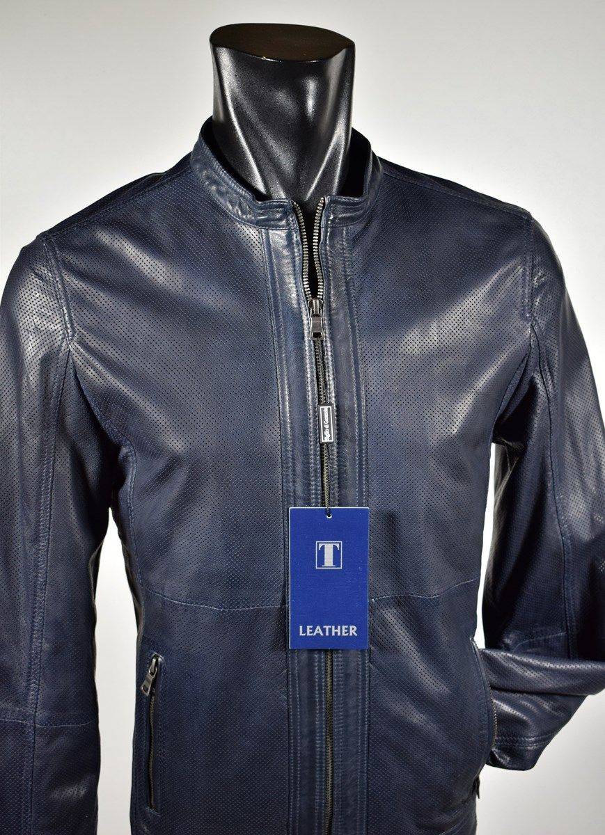 Talenti Giubbino corto talenti in pelle traforata blu slim fit Novità
