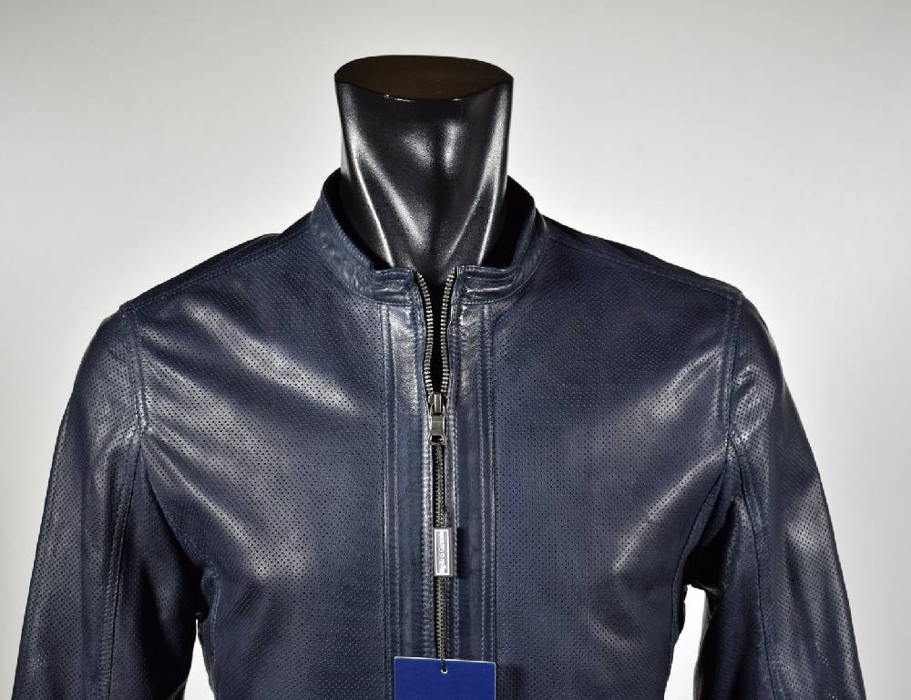 Talenti Giubbino corto talenti in pelle traforata blu slim fit Novità