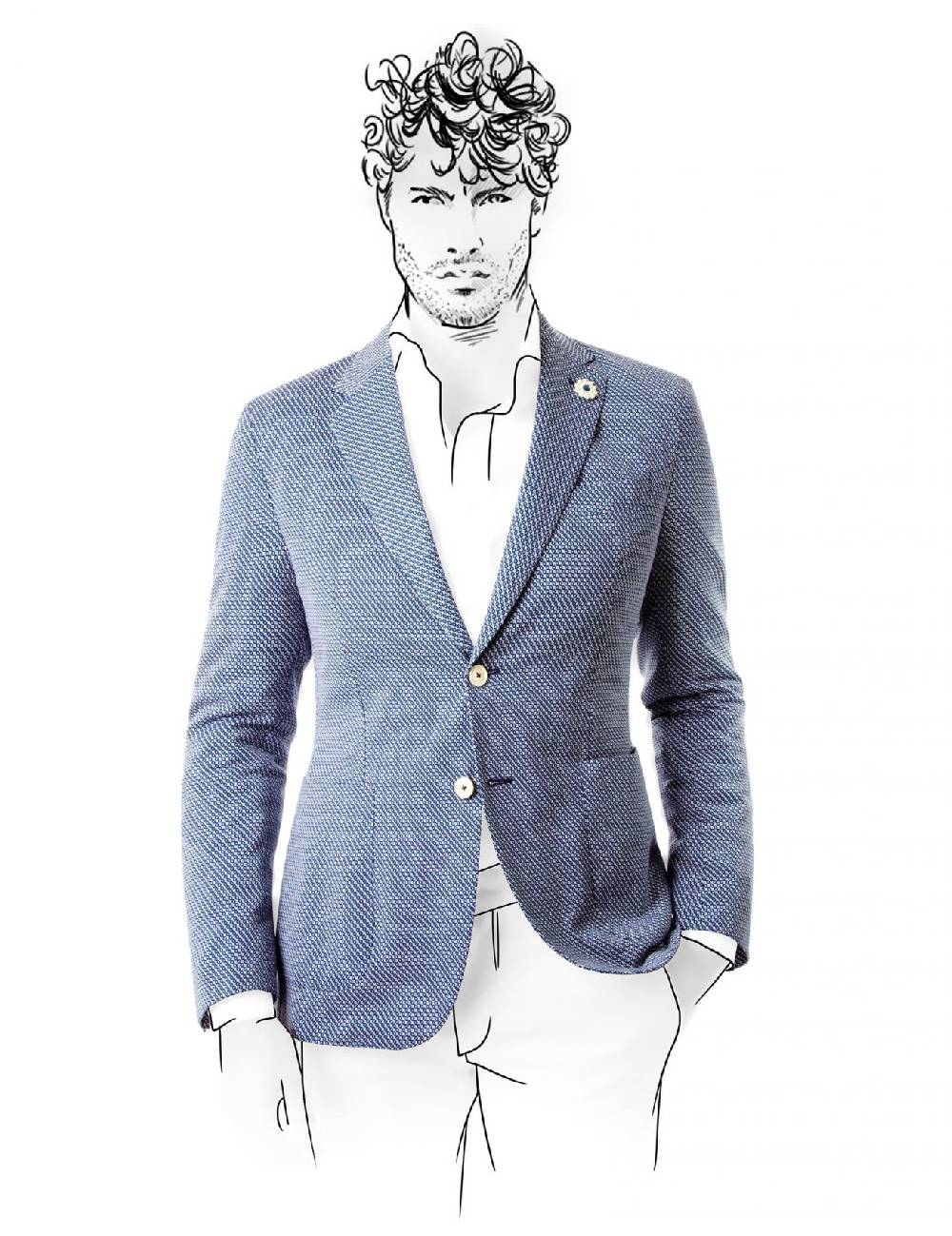 Fradi Giacca slim fit sfoderata fradi in cotone sfoderata micro disegno azzurro Vendite Flash