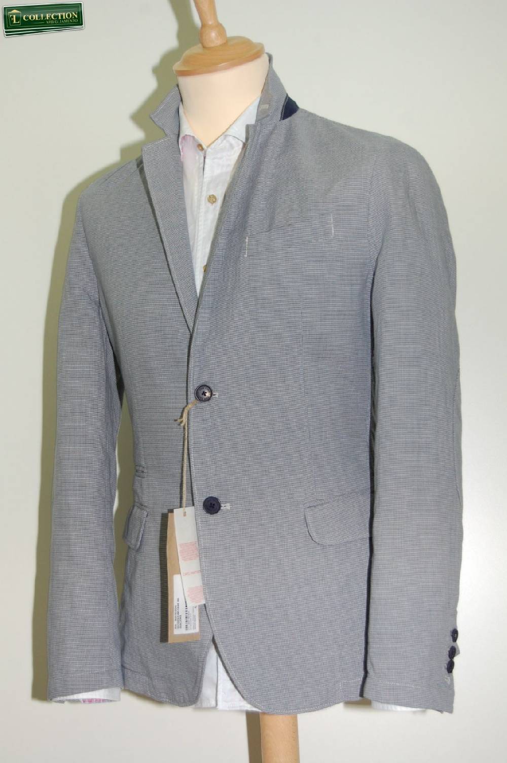 John Barritt Giacca moda cotone lavato micro quadro azzurro Sconto di tempo limitato