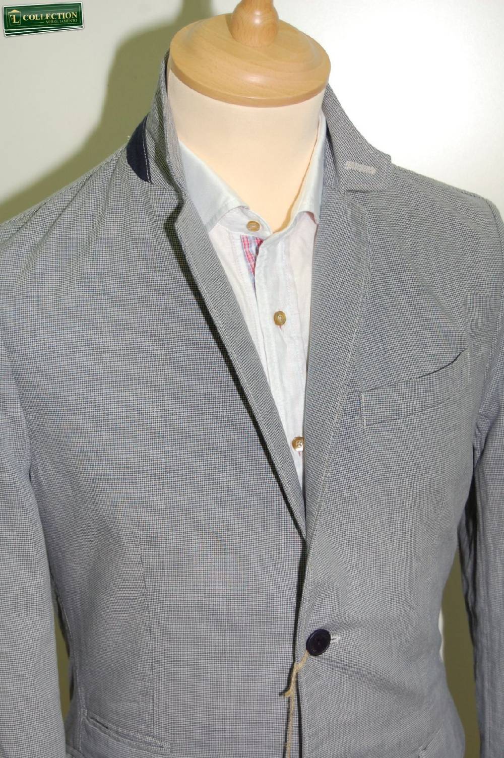 John Barritt Giacca moda cotone lavato micro quadro azzurro Sconto di tempo limitato