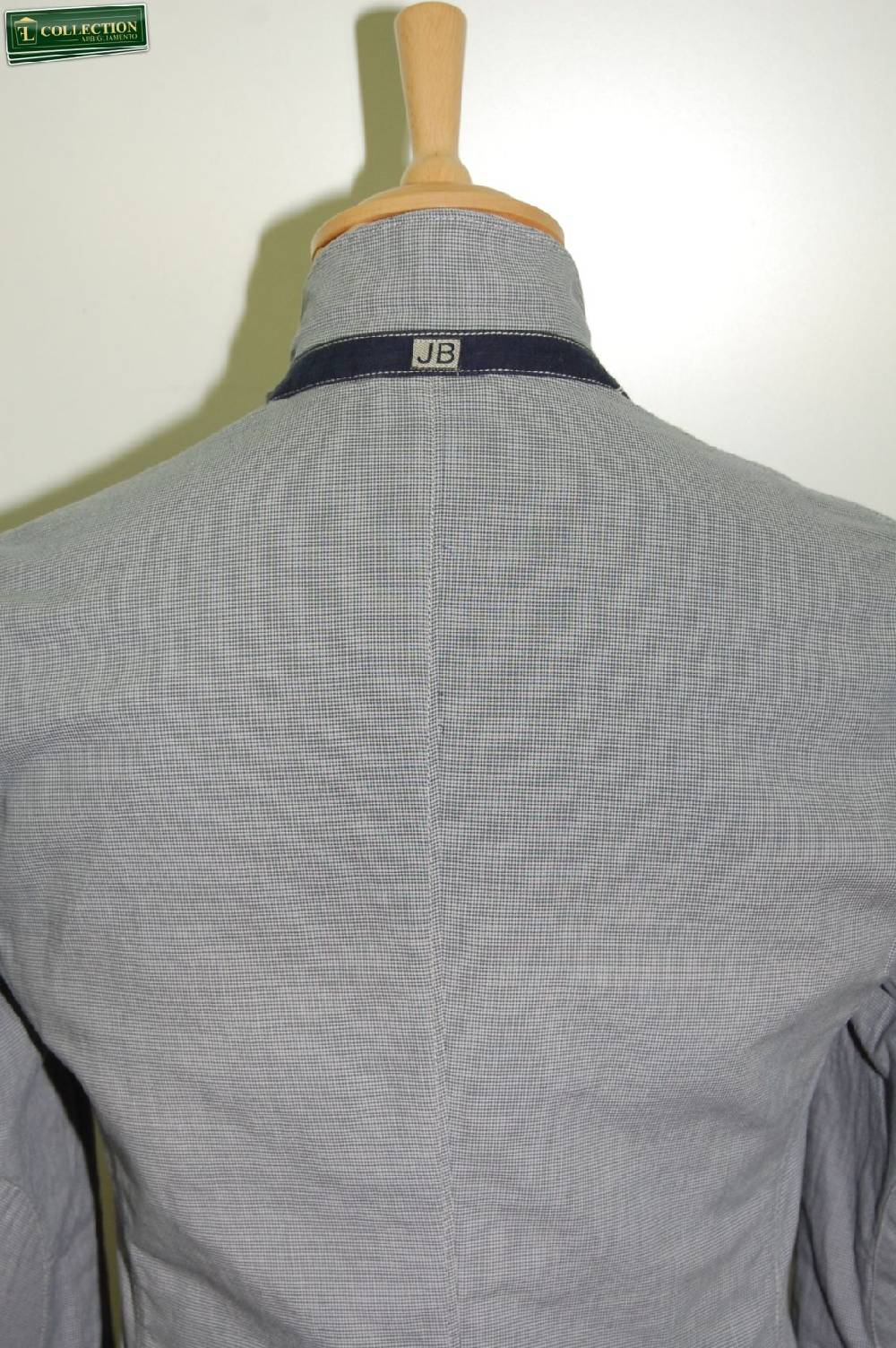 John Barritt Giacca moda cotone lavato micro quadro azzurro Sconto di tempo limitato