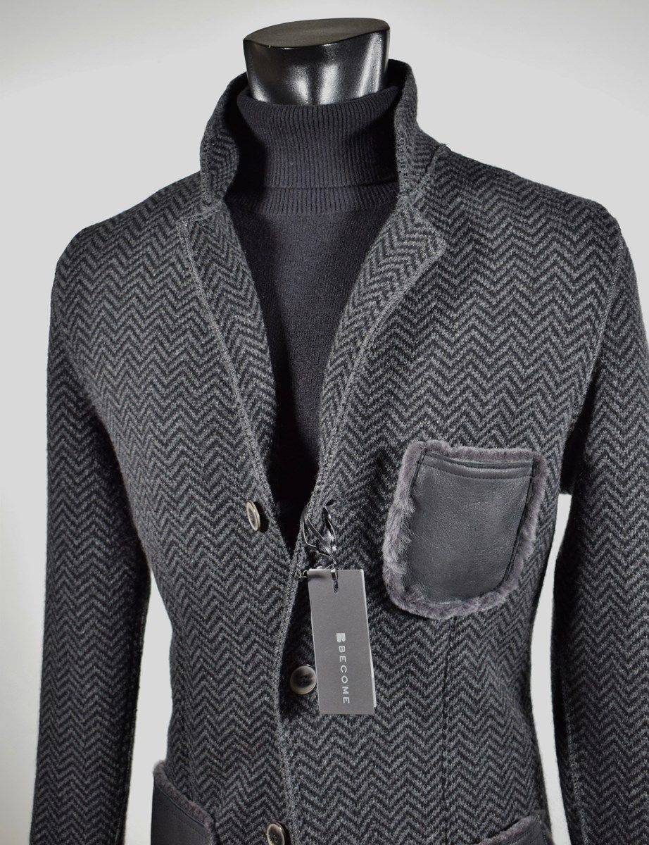 Become Giacca in pura lana in maglia become grigio scuro spigato Prezzo di fabbrica