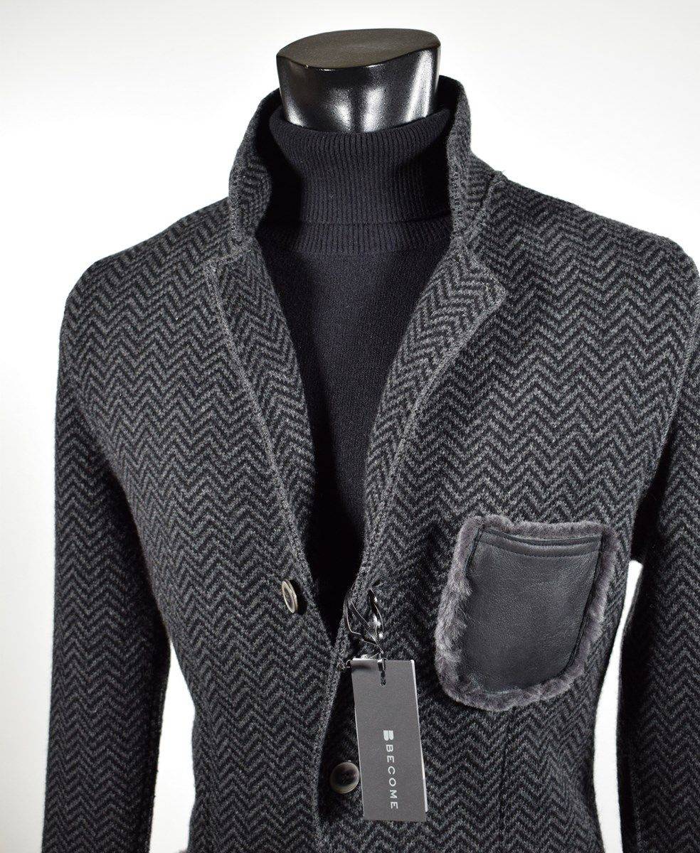 Become Giacca in pura lana in maglia become grigio scuro spigato Prezzo di fabbrica