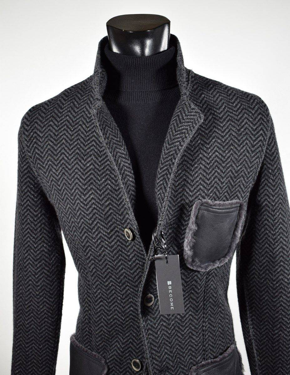 Become Giacca in pura lana in maglia become grigio scuro spigato Prezzo di fabbrica