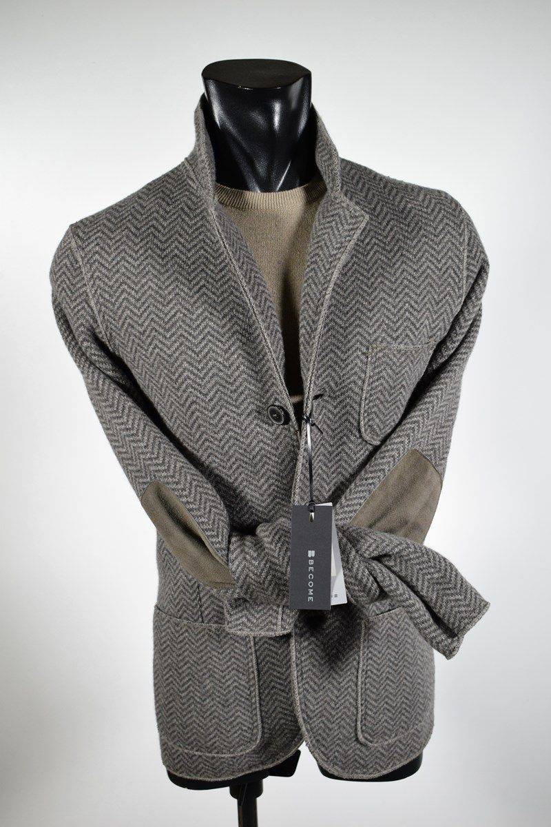 Become Giacca in maglia con toppe Become slim fit sfoderata tortora a spiga Offerta speciale