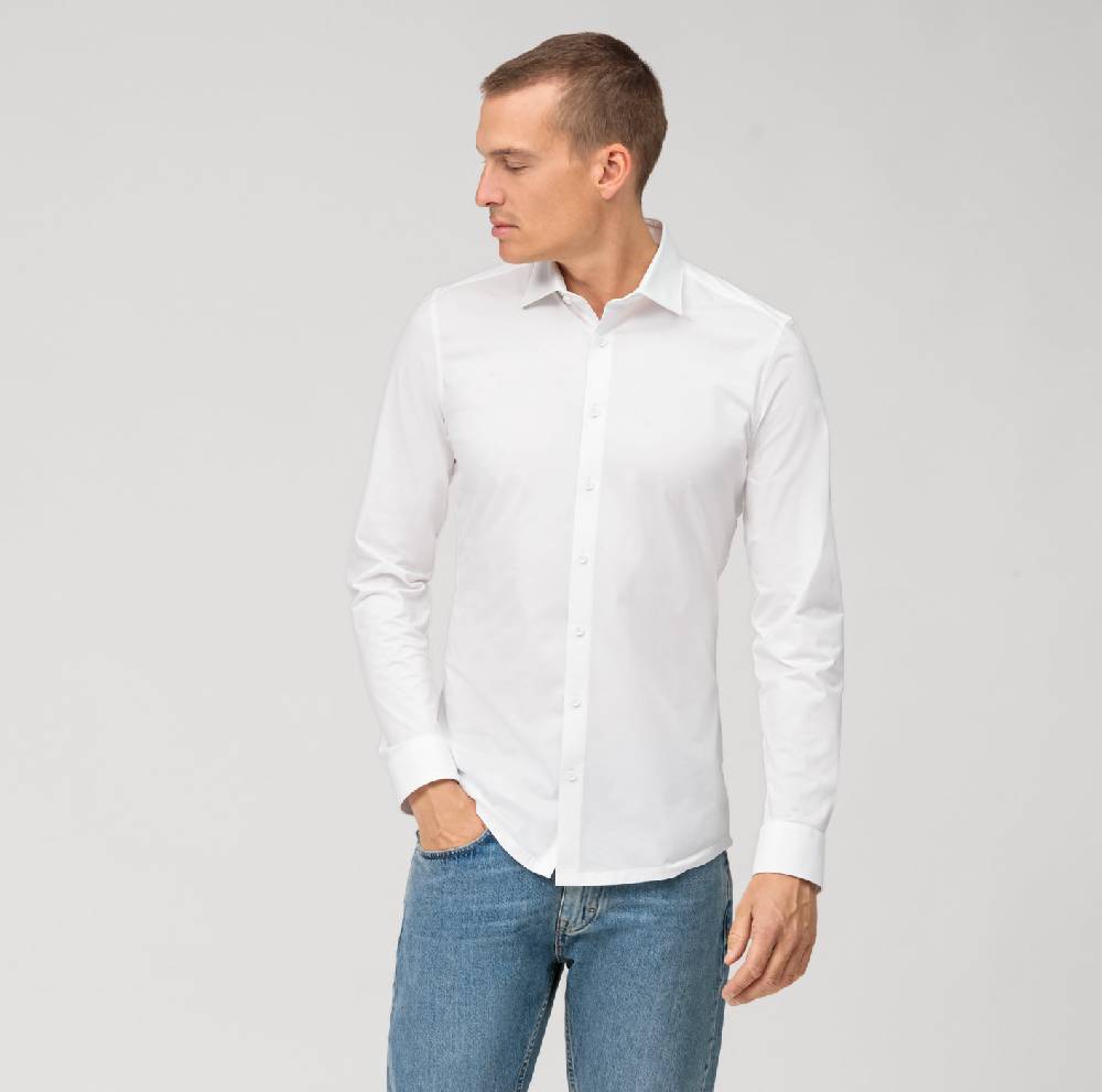Olymp Camicia olymp bianca in jersey super slim fit Offerte esclusive