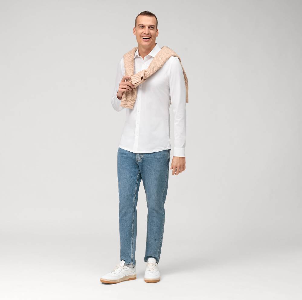 Olymp Camicia olymp bianca in jersey super slim fit Offerte esclusive