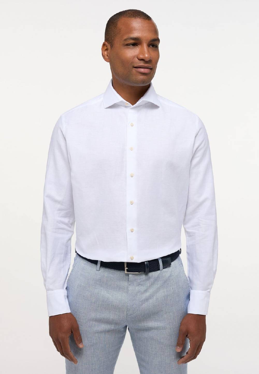 Eterna Camicia eterna in cotone e lino bianca modern fit Offerte stagionali