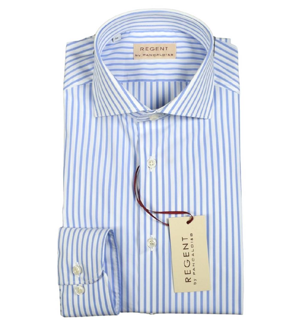 Regent by Pancaldi Camicia pancaldi slim fit a righe azzurro cotone stretch Liquidazione