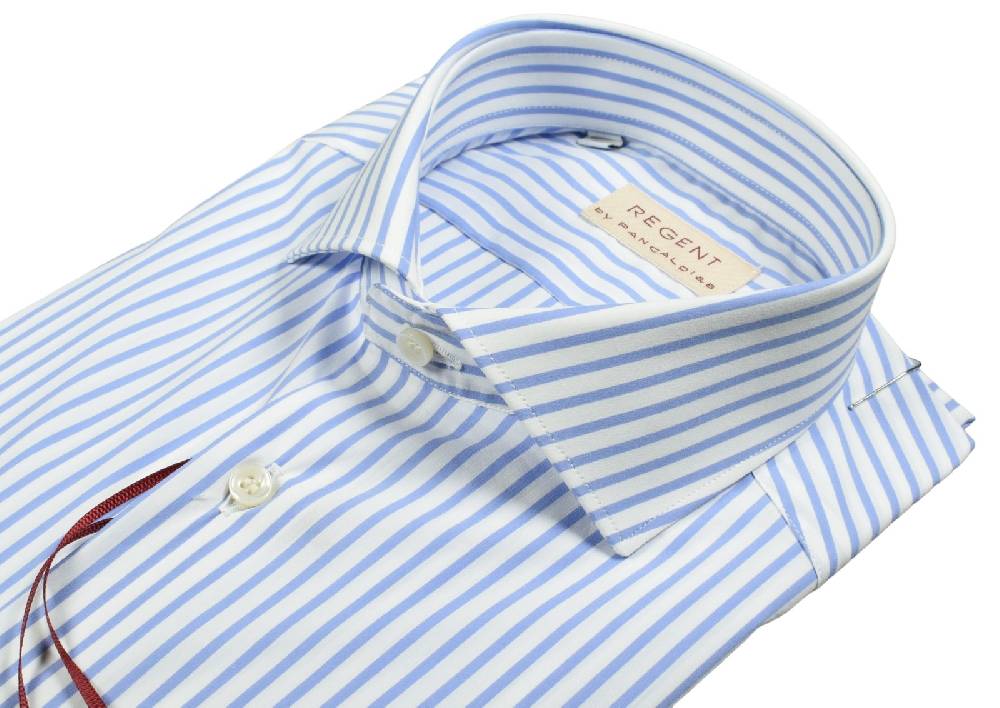 Regent by Pancaldi Camicia pancaldi slim fit a righe azzurro cotone stretch Liquidazione