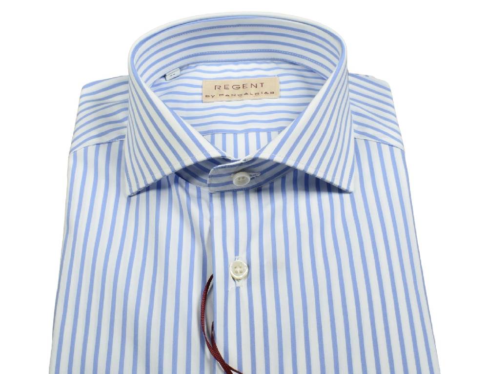 Regent by Pancaldi Camicia pancaldi slim fit a righe azzurro cotone stretch Liquidazione