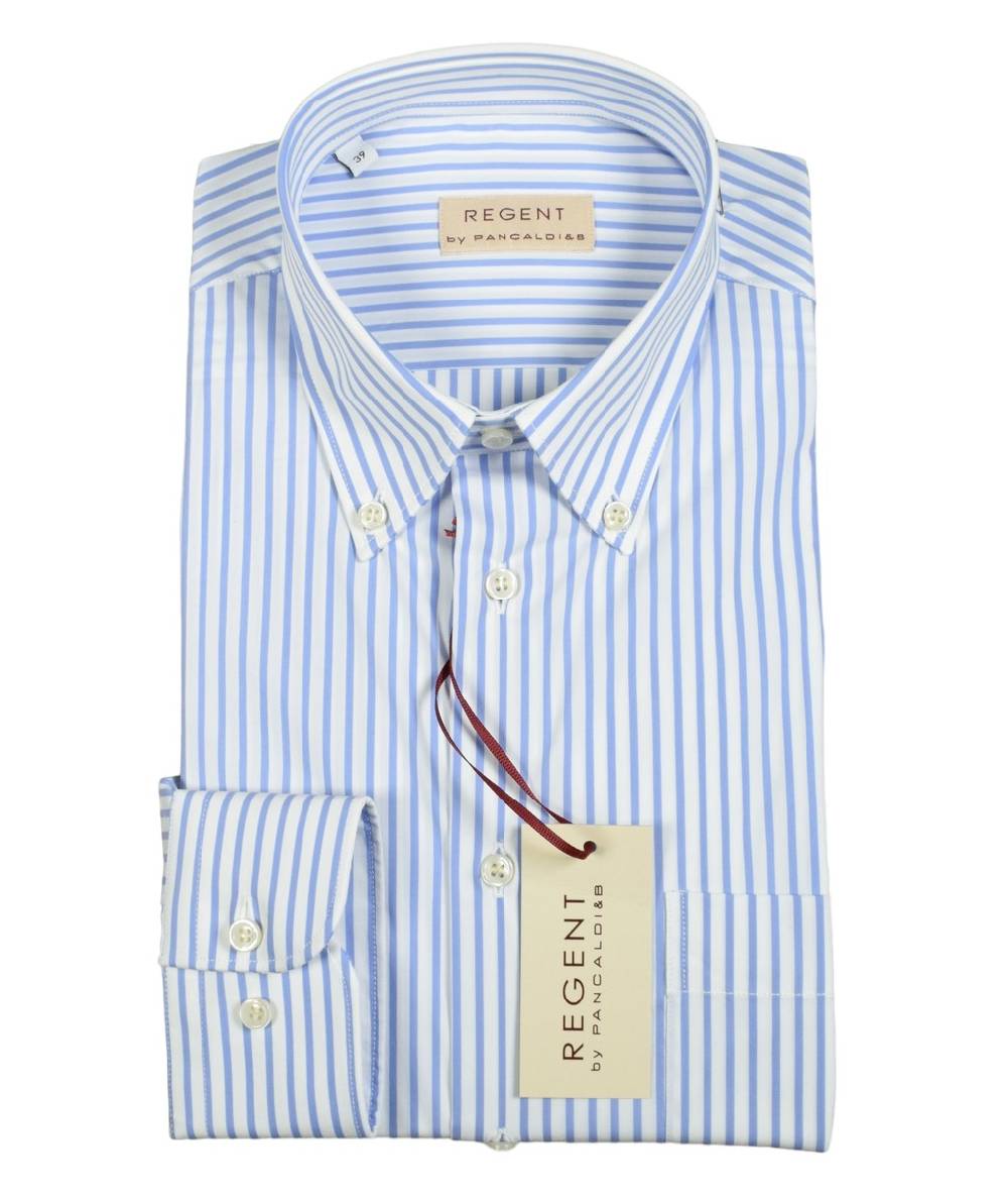 Regent by Pancaldi Camicia pancaldi a righe azzurro regular fit cotone stretch Offerte giornaliere