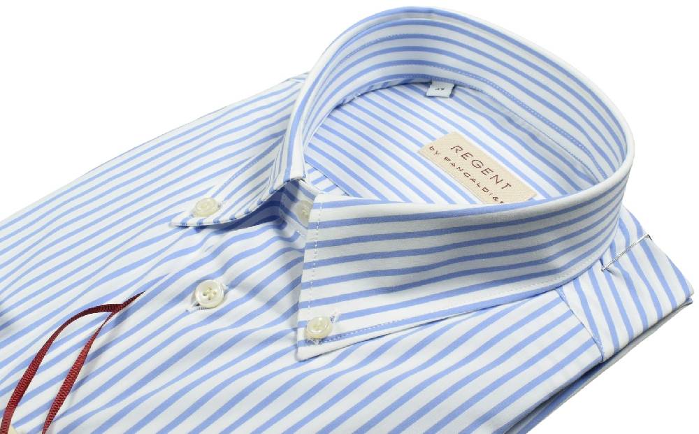 Regent by Pancaldi Camicia pancaldi a righe azzurro regular fit cotone stretch Offerte giornaliere