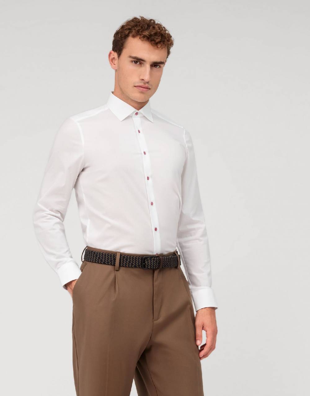 Olymp Camicia olymp bianca slim fit con bottoni malva Ritorno libero
