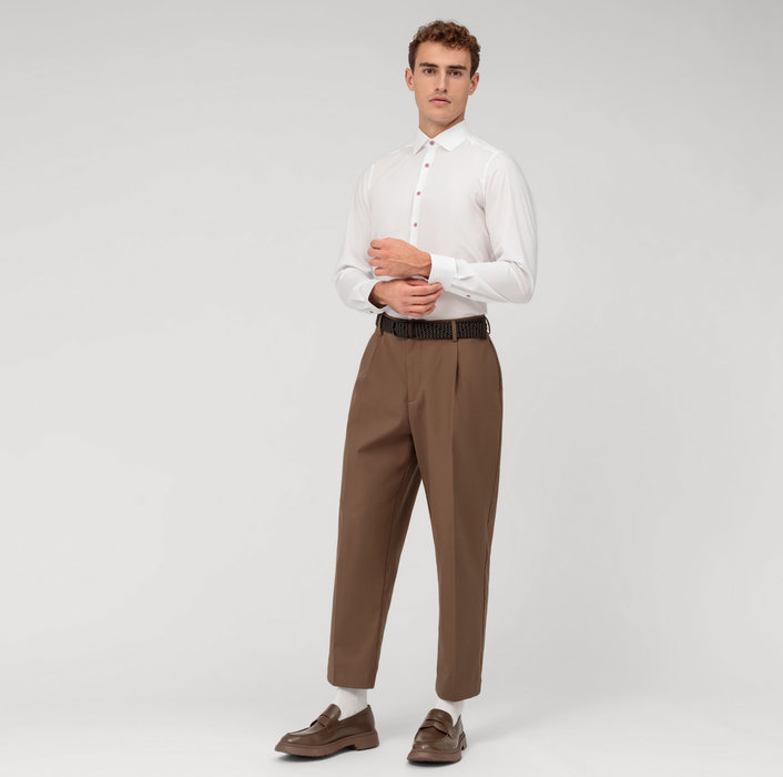 Olymp Camicia olymp bianca slim fit con bottoni malva Ritorno libero