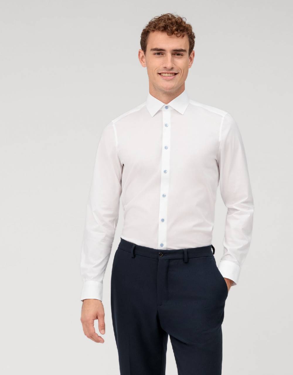 Olymp Camicia elegante bianca olymp slim fit con bottoni azzurro Ultimi tre giorni