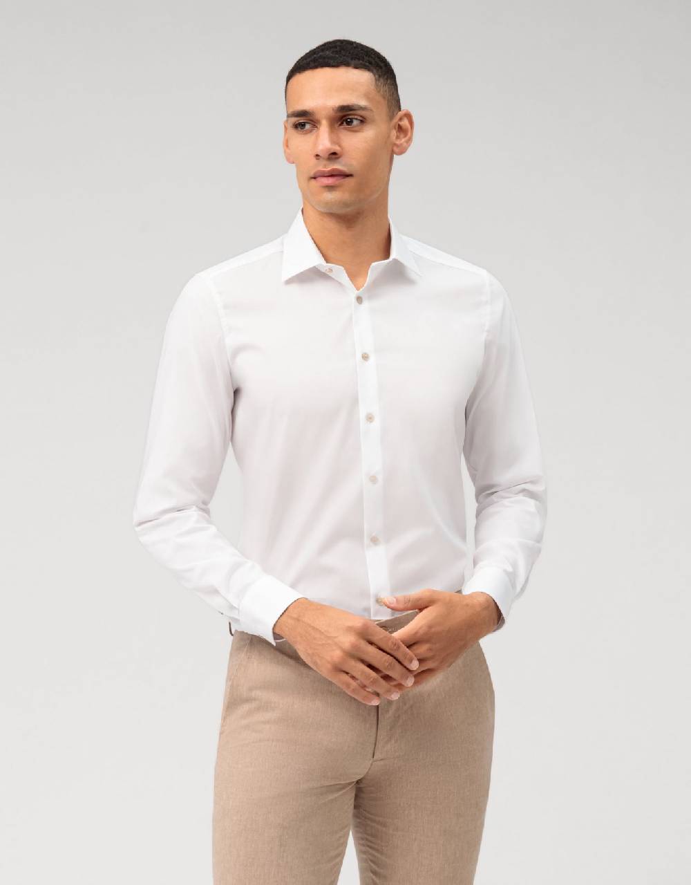 Olymp Camicia olymp bianca slim fit con bottoni beige ACQUISTA ORA