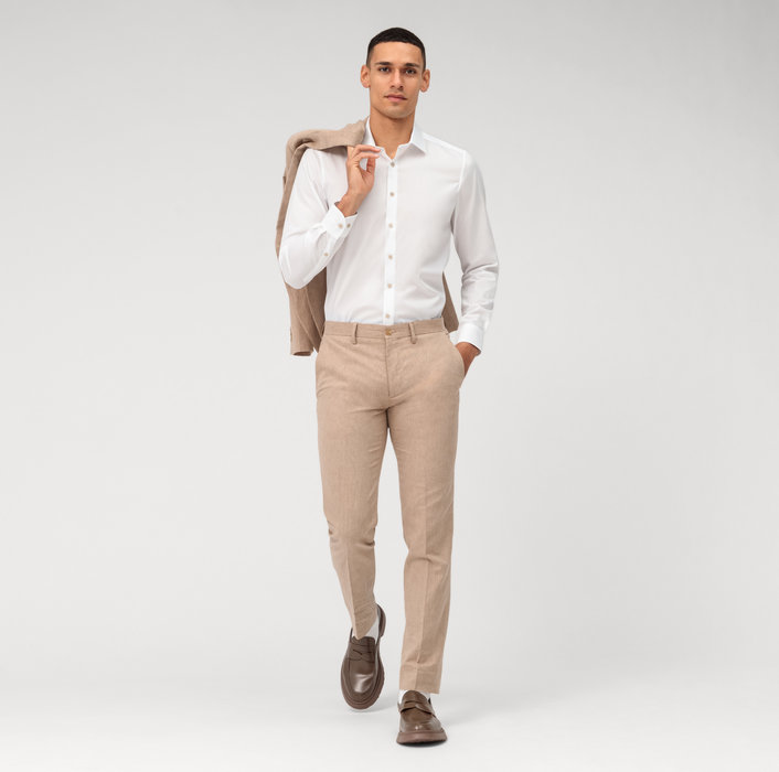 Olymp Camicia olymp bianca slim fit con bottoni beige ACQUISTA ORA