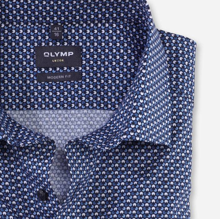 Olymp Camicia olymp blu in cotone popeline stampato modern fit Latest stili