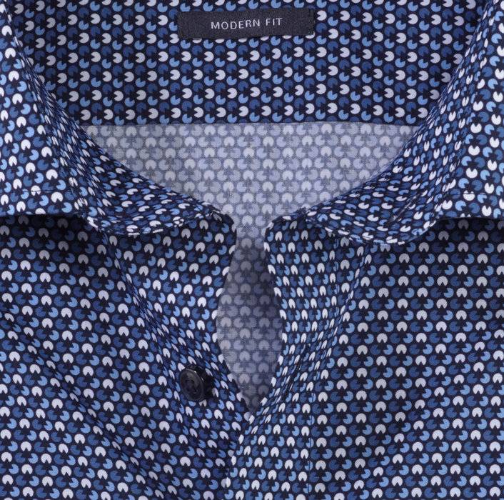 Olymp Camicia olymp blu in cotone popeline stampato modern fit Latest stili