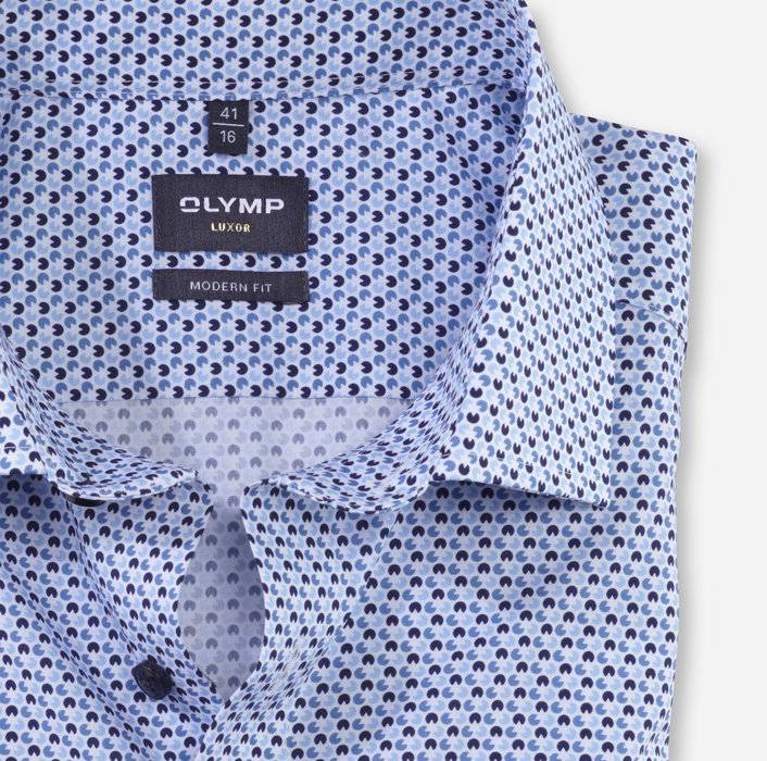 Olymp Camicia olymp celeste in cotone popeline stampato modern fit Ultimi due giorni