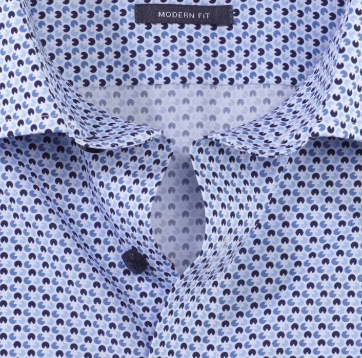 Olymp Camicia olymp celeste in cotone popeline stampato modern fit Ultimi due giorni