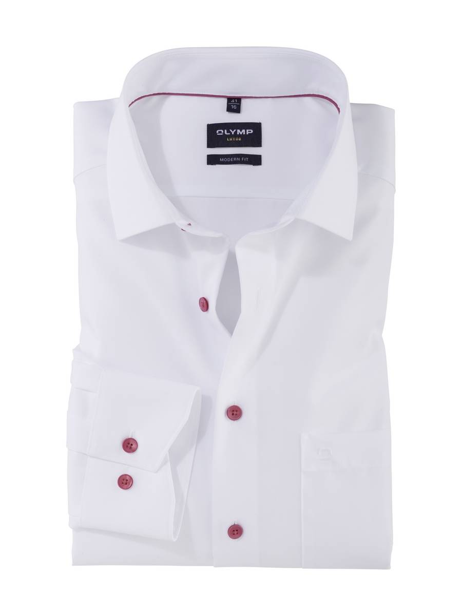 Olymp Camicia bianca olymp modern fit con bottoni malva Offerta speciale della fabbrica