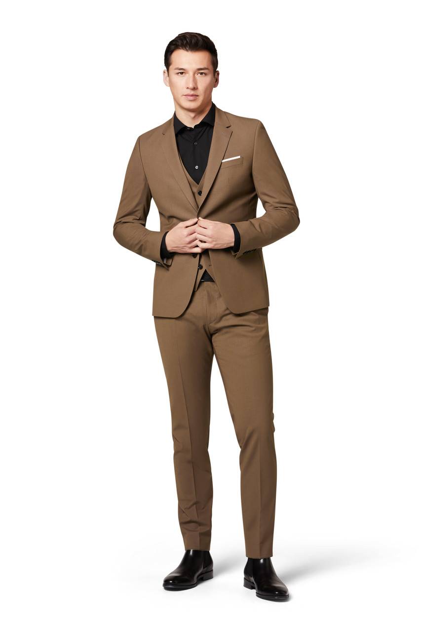 Digel Abito slim fit digel marrone chiaro misto lana bi-stretch Comprare a buon mercato