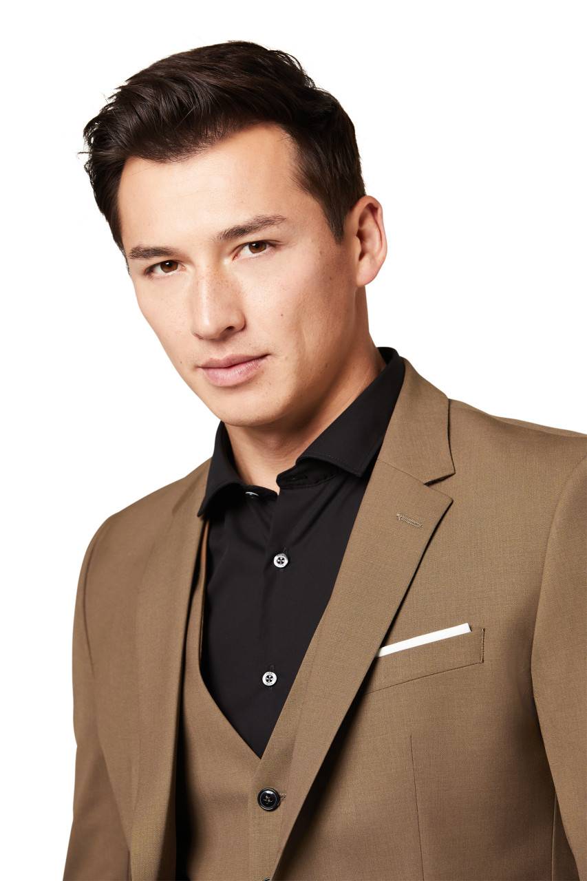 Digel Abito slim fit digel marrone chiaro misto lana bi-stretch Comprare a buon mercato