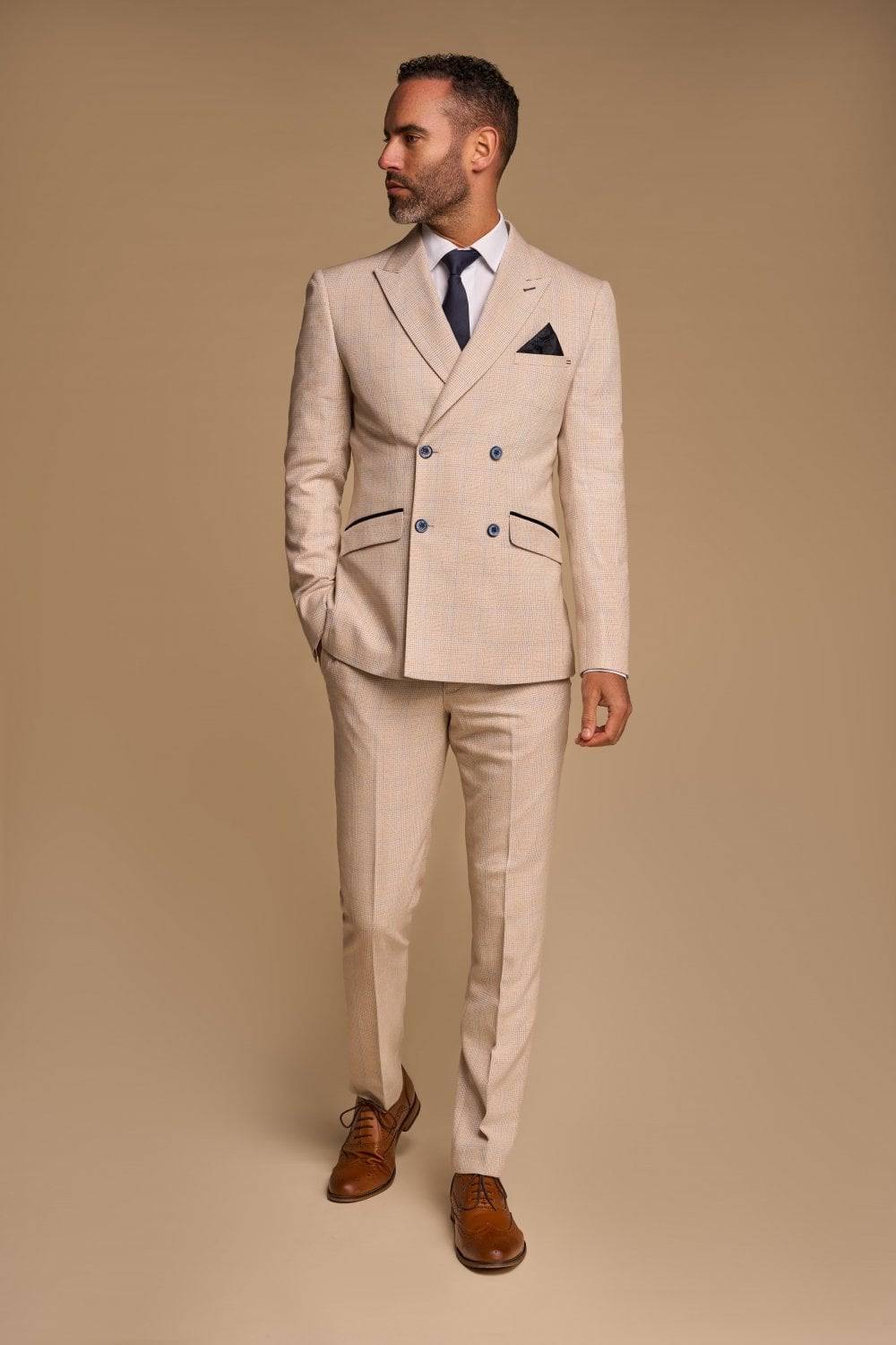 House of Cavani Abito cavani doppiopetto beige a quadri slim fit Offerta Pasqua