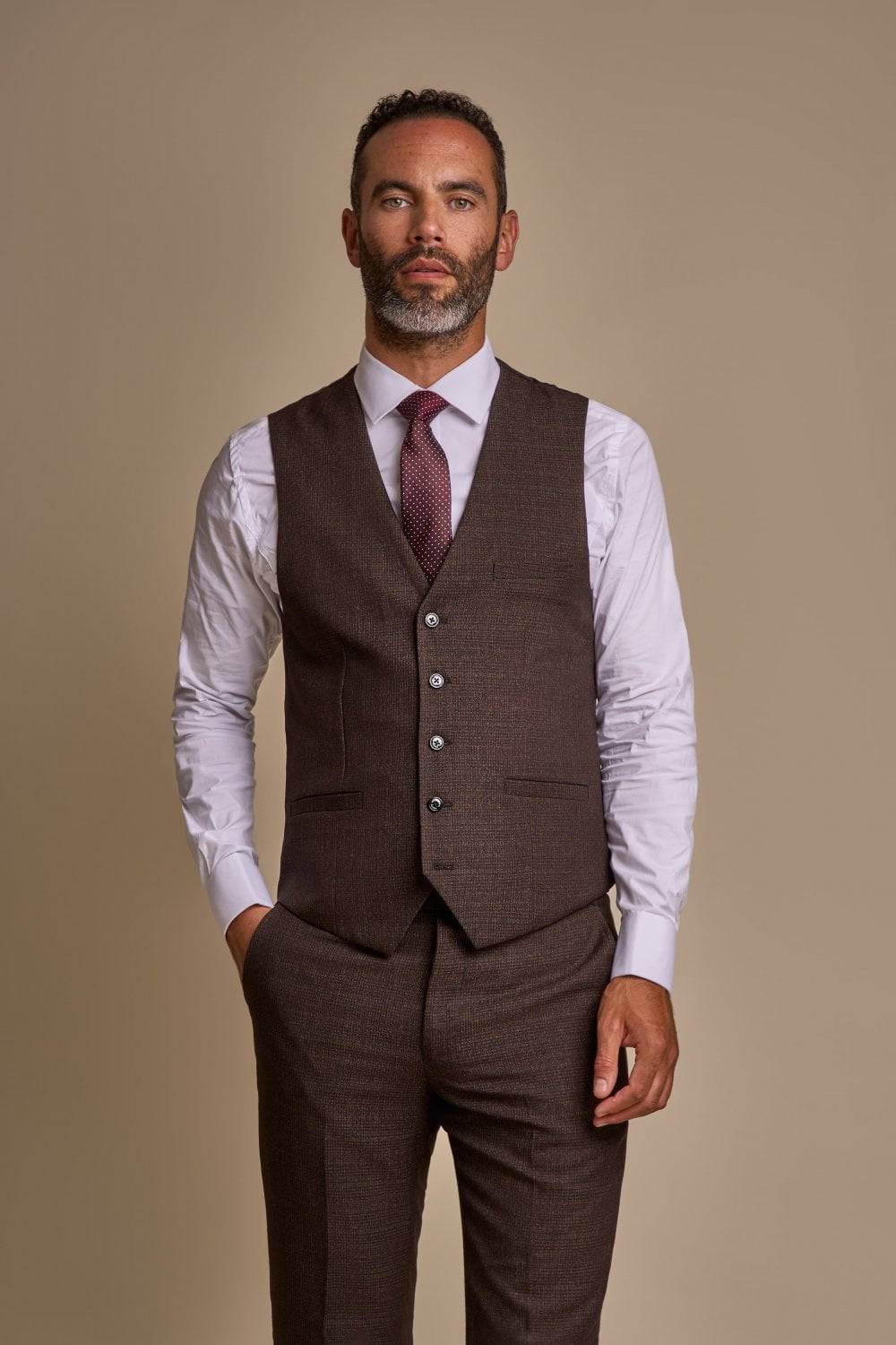 House of Cavani Abito cavani marrone a quadri in tweed con panciotto Offerta San Valentino