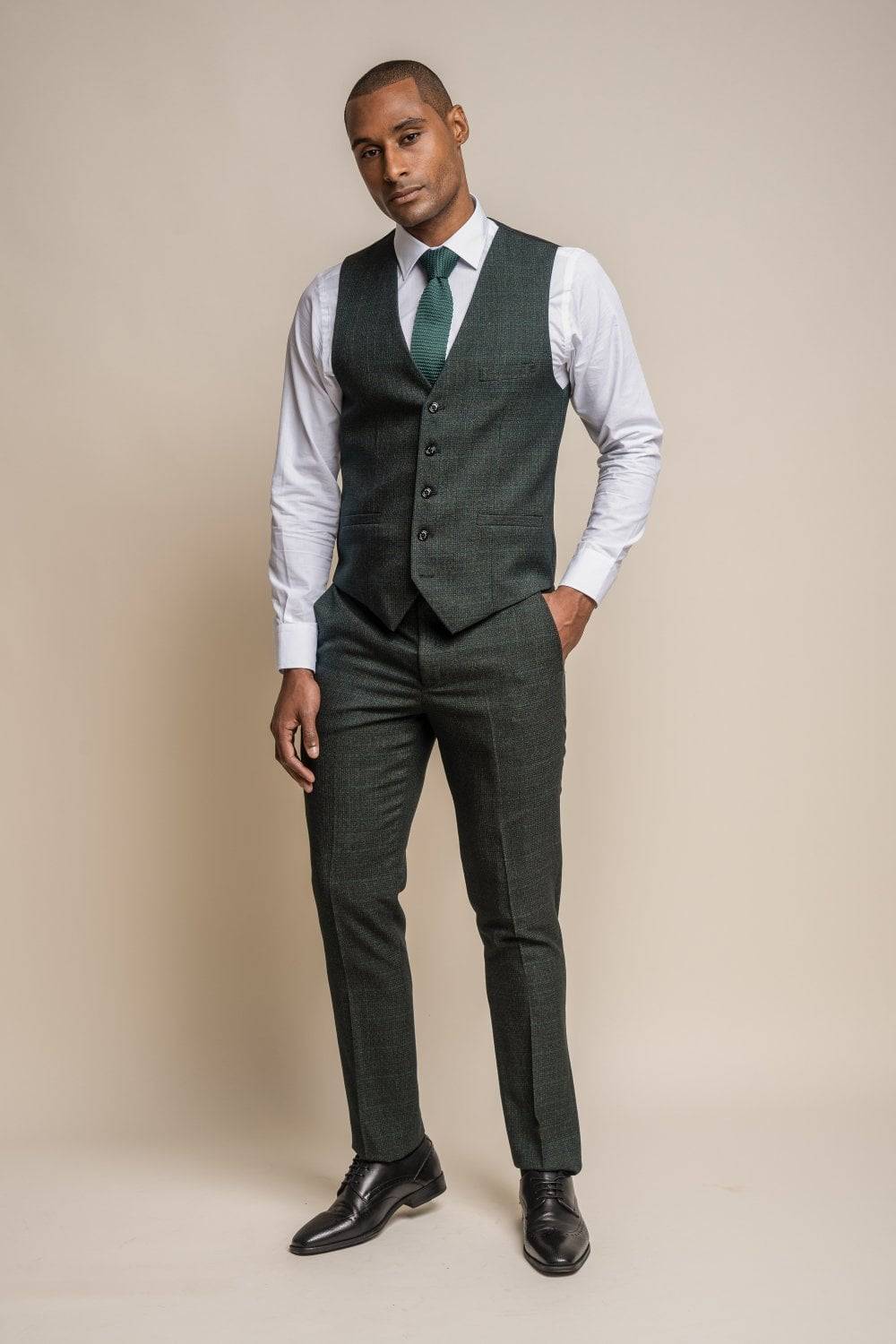 House of Cavani Abito cavani verde a quadri in tweed con panciotto Vendita calda
