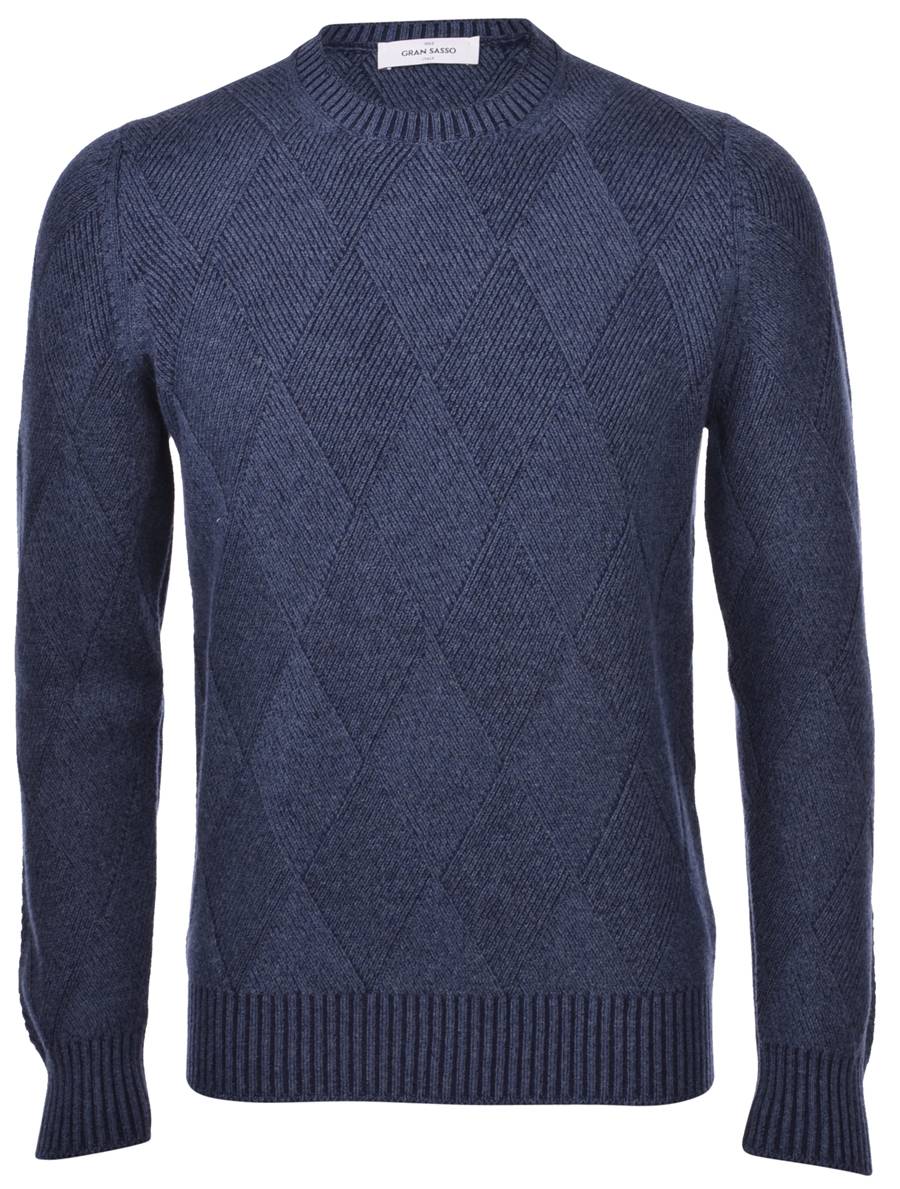 Gran Sasso Girocollo blu gran sasso misto cashmere lavorazione vanisè a rombi