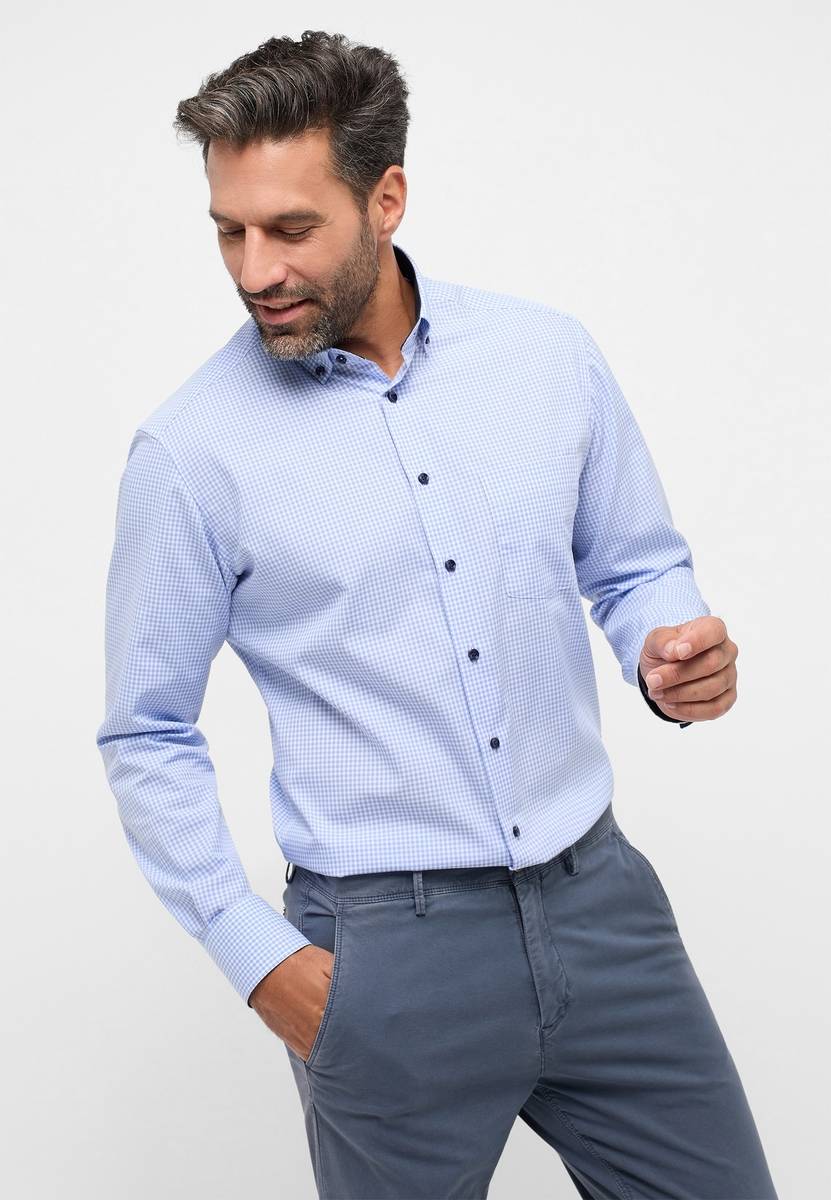 Eterna Camicia eterna a quadretti celeste modern fit Consegna Veloce