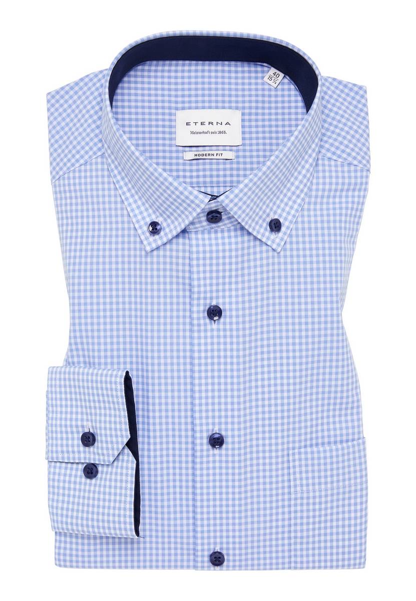 Eterna Camicia eterna a quadretti celeste modern fit Consegna Veloce