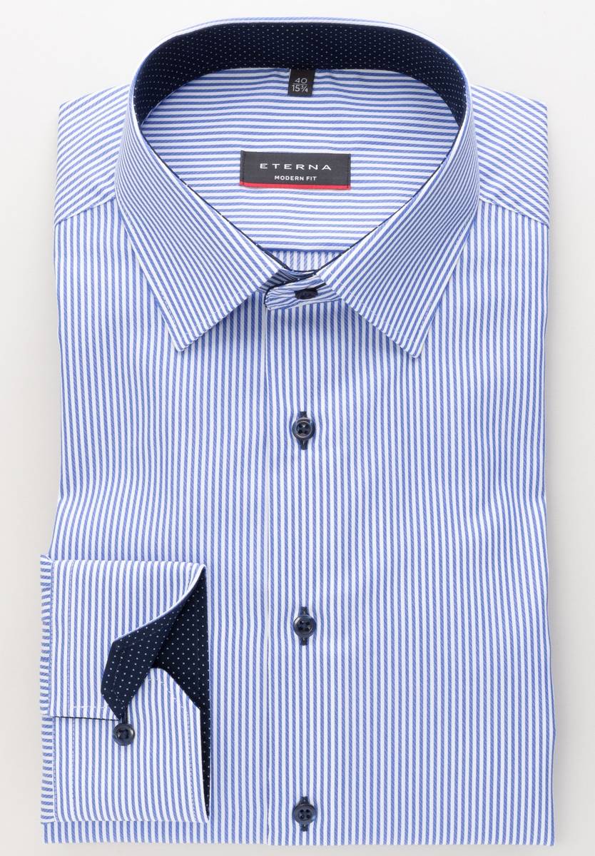 Eterna Camicia a righe azzurro eterna modern fit in cotone twill Novità