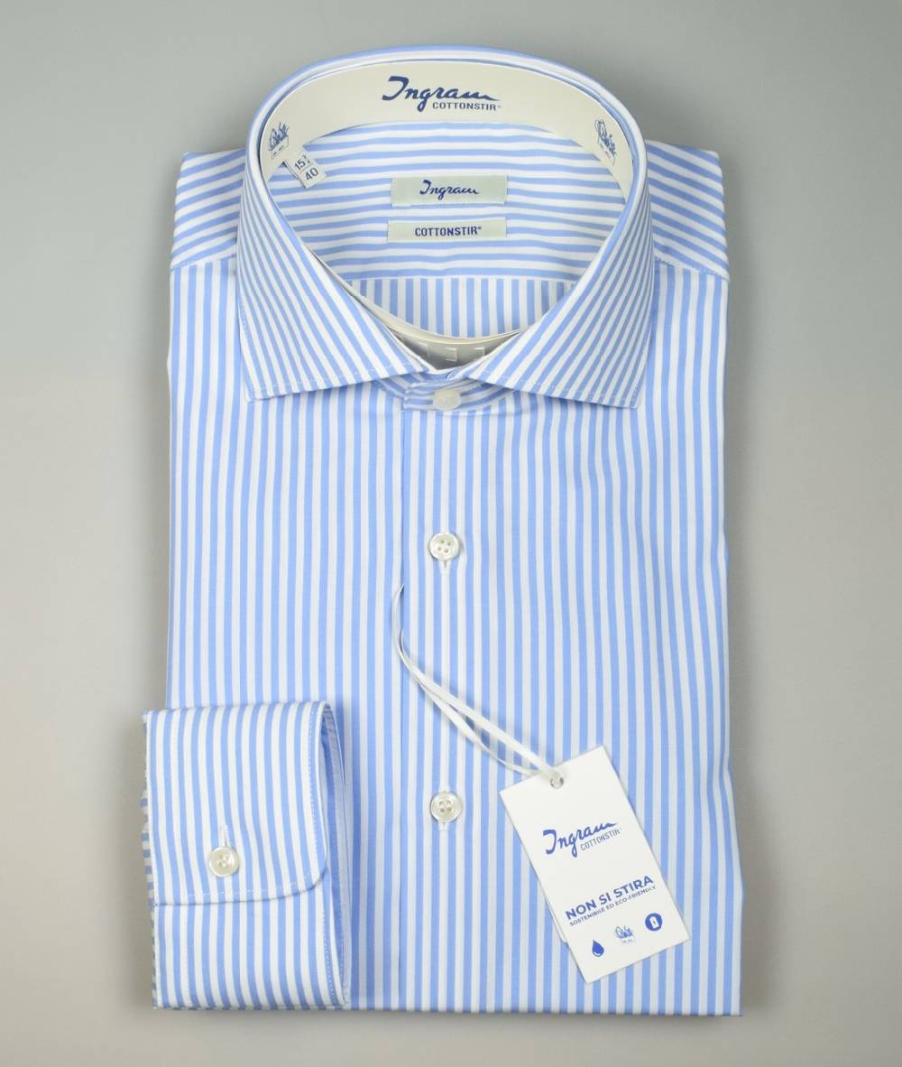 Ingram Camicia ingram no stiro a righe celeste slim fit Offerta