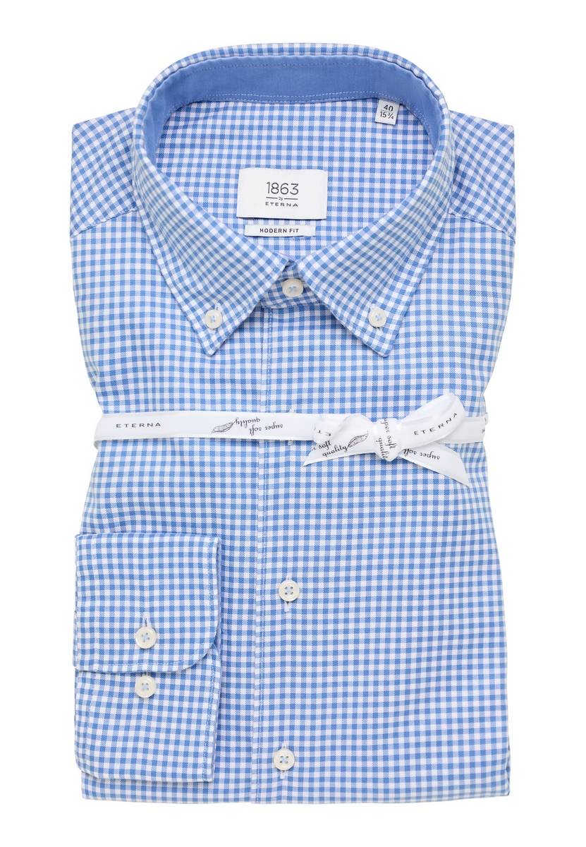 Eterna Camicia a quadretti azzurro eterna modern fit collo button-down Online