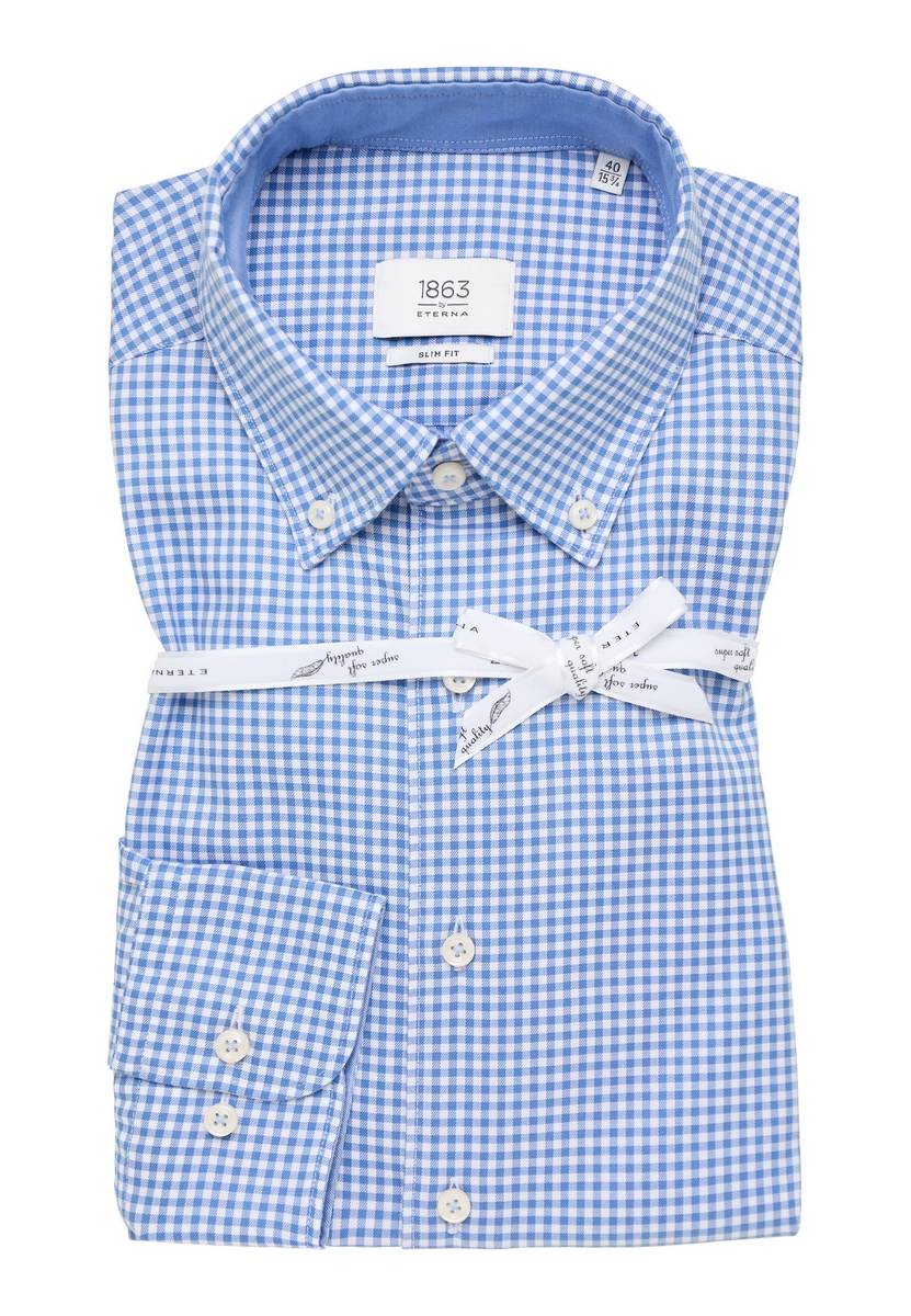 Eterna Camicia a quadretti azzurro eterna slim fit collo button-down Outlet