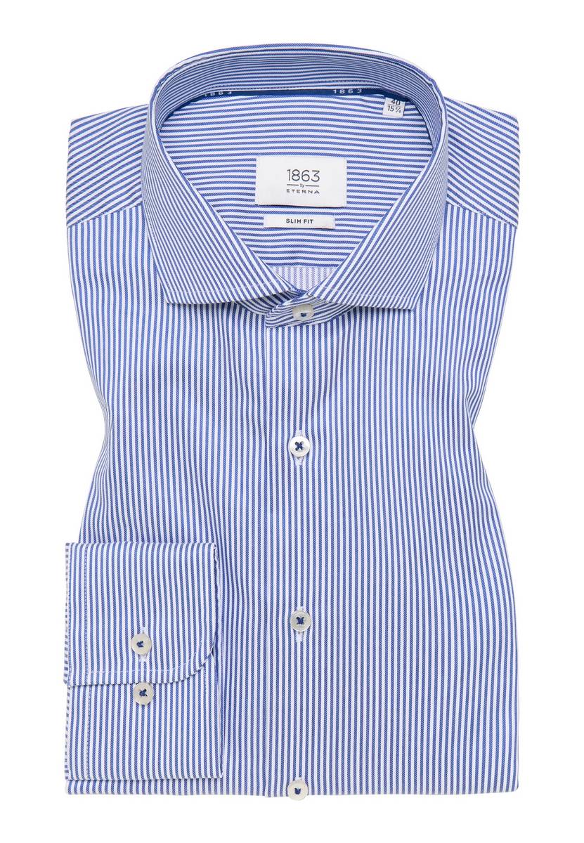 Eterna Camicia a righe azzurro eterna slim fit collo alla francese In Vendita