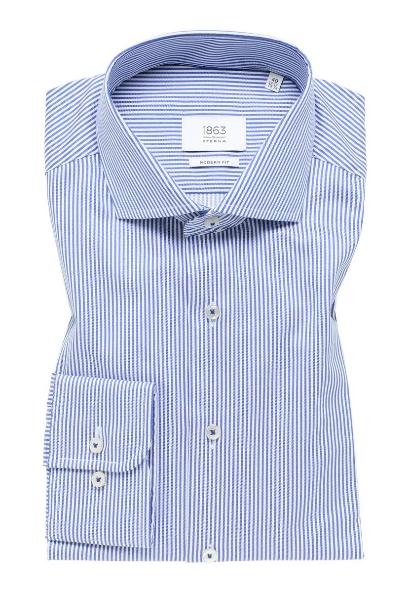 Eterna Camicia a righe azzurro eterna modern fit collo alla francese Saldi